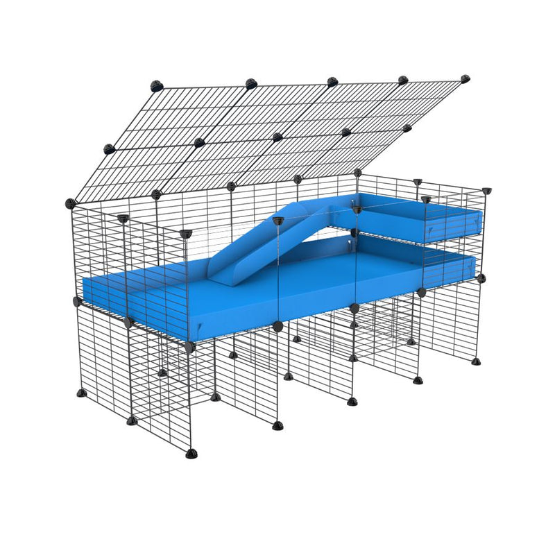 A 2x4 C and C guinea pig cage with clear transparent plexiglass acrylic panels  with stand loft ramp lid small size meshing safe grids blue correx sold in USA
