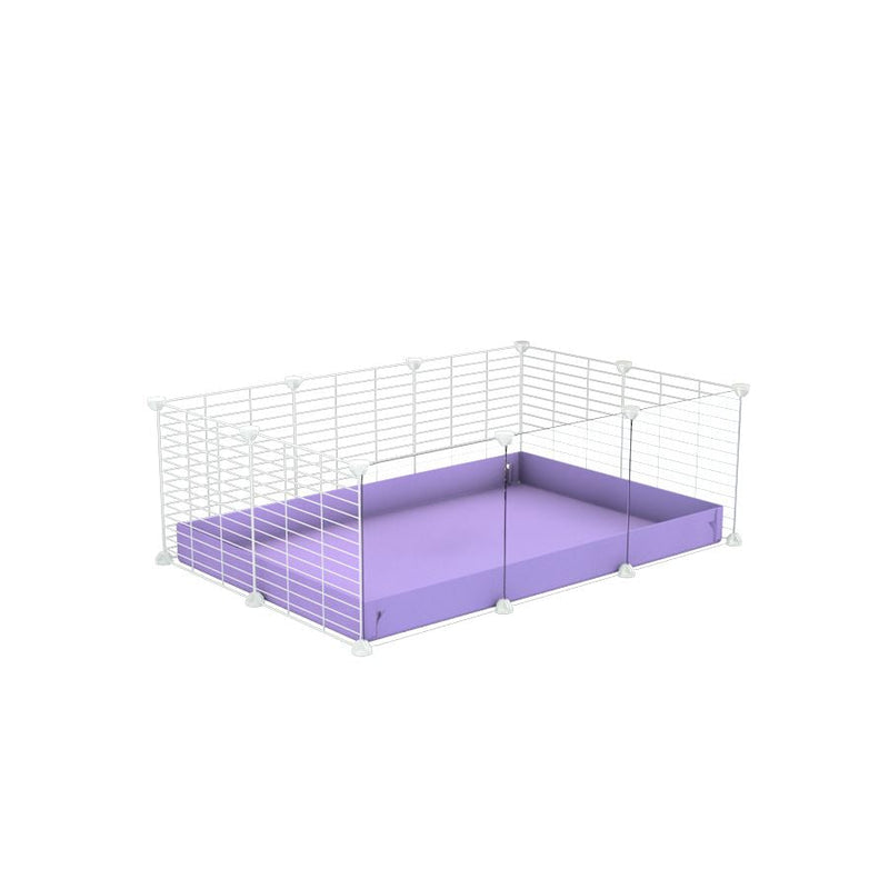 A cheap 3x2 C&C cage with clear transparent perspex acrylic windows  for guinea pig with purple lilac pastel coroplast and baby proof white grids from brand kavee
