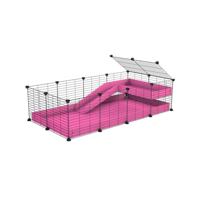a 4x2 C&C guinea pig cage with a loft and a ramp pink coroplast sheet and baby bars by kavee