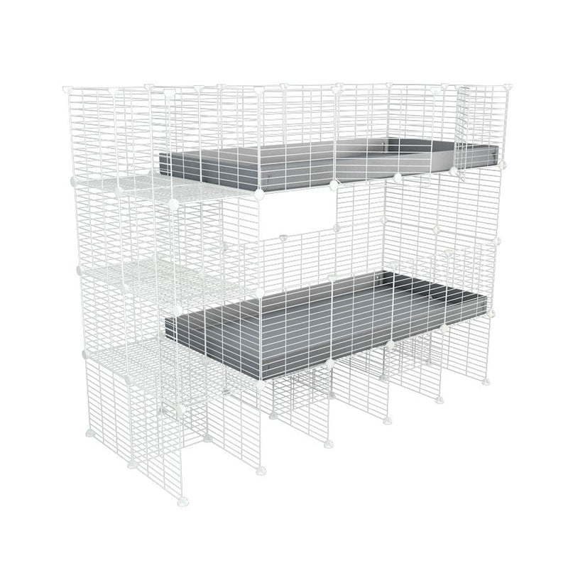A two tier white 4x2 c&c cage with Stand and side storage for guinea pigs with two levels gray correx baby safe grids by brand kavee in the USA