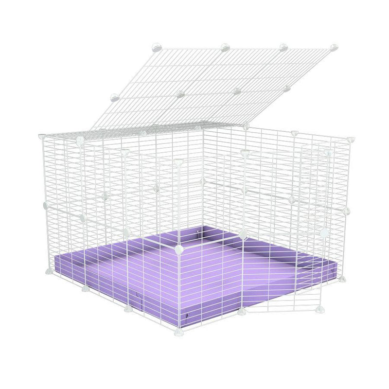 A 3x3 C and C rabbit cage with a top and safe small size hole baby proof white CC grids and purple coroplast by kavee USA