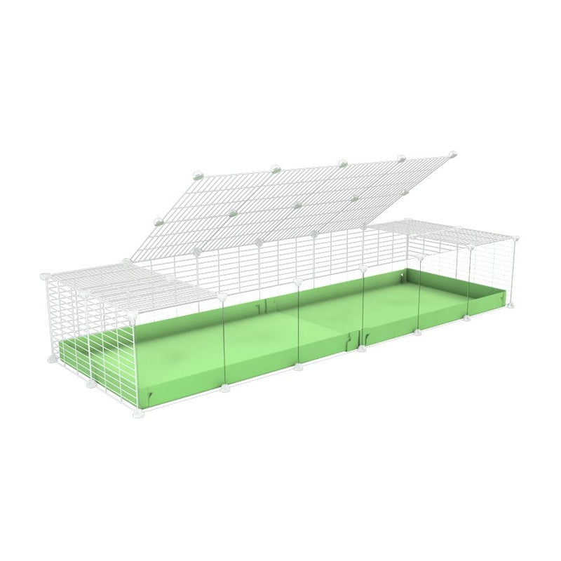 A 2x6 C and C cage with clear transparent plexiglass acrylic grids  for guinea pigs with green pastel pistachio coroplast a lid and small hole white grids from brand kavee