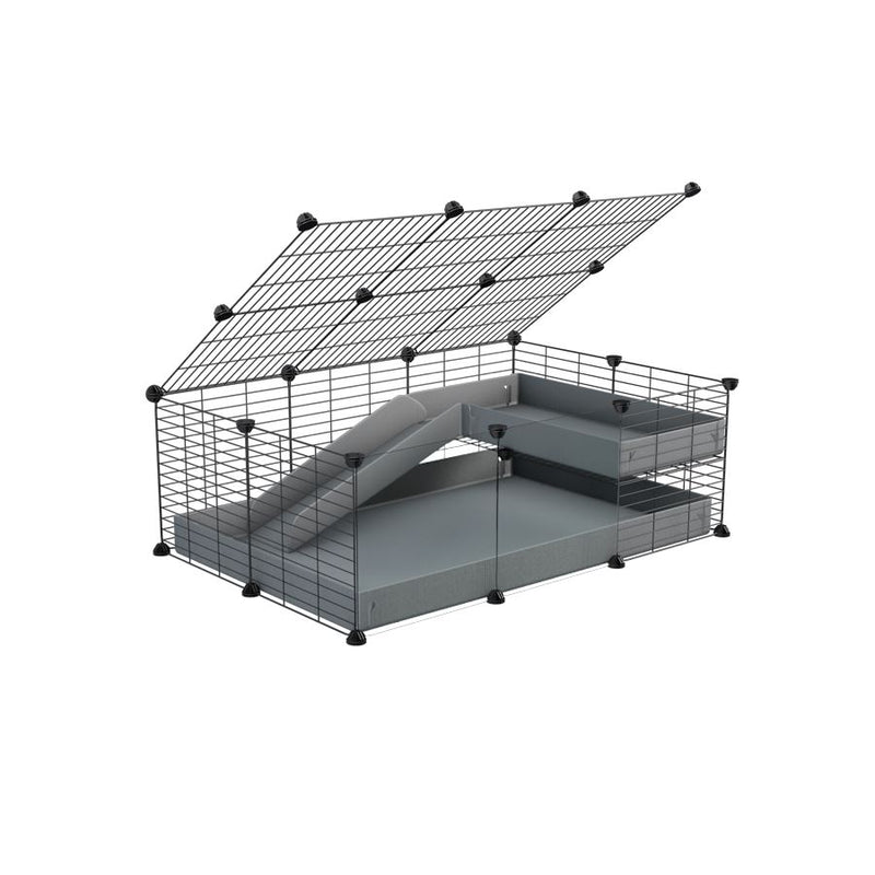 a 2x3 C and C guinea pig cage with clear transparent plexiglass acrylic panels  with loft ramp lid small hole size grids gray coroplast kavee