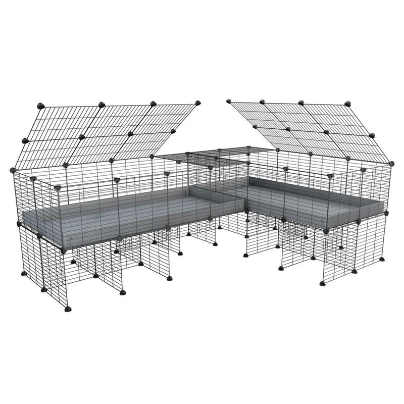 A 8x2 L-shape C&C cage with lid divider stand for guinea pig fighting or quarantine with gray coroplast from brand kavee