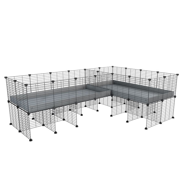 A 8x2 L-shape C&C cage with divider and stand for guinea pig fighting or quarantine with gray coroplast from brand kavee
