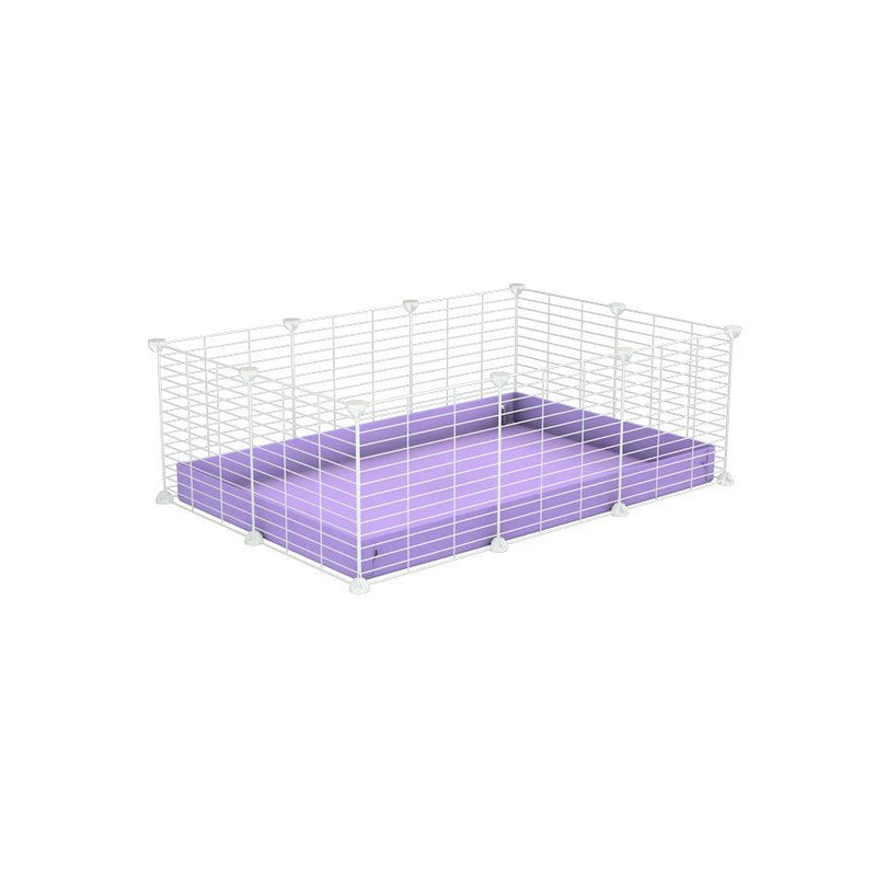 A cheap 3x2 C&C cage for guinea pig with purple lilac pastel coroplast and baby proof white grids from brand kavee