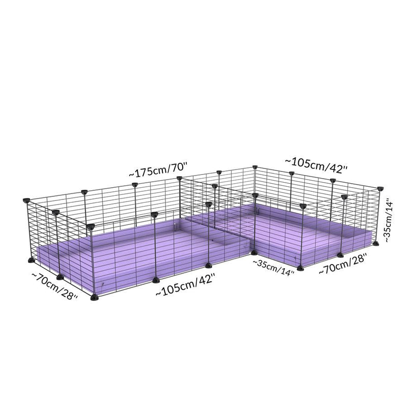 Size and dimension of A 6x2 L-shape C&C cage with divider for guinea pigs fighting or quarantine from brand kavee
