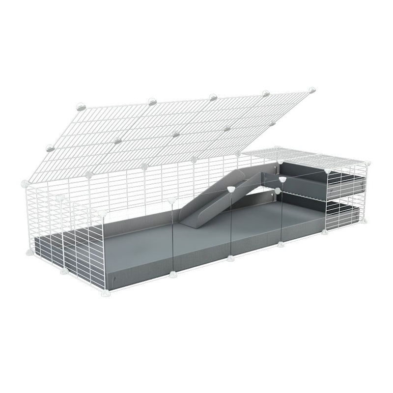 a 2x5 C and C guinea pig cage with clear transparent plexiglass acrylic panels  with loft ramp lid small hole size white CC grids gray coroplast kavee