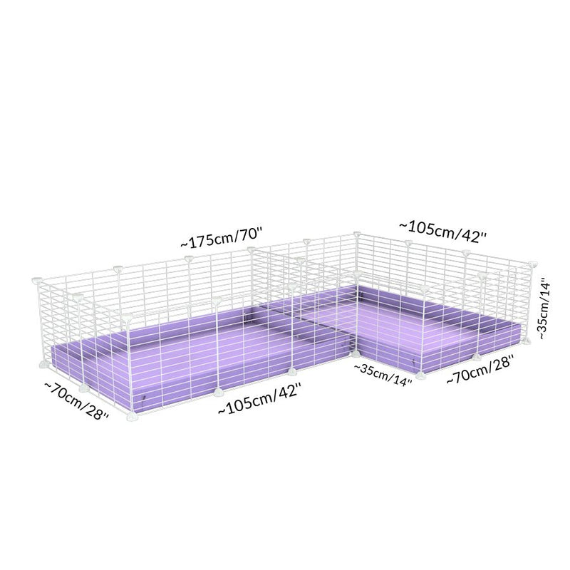 Size and dimension of A 6x2 L-shape white C&C cage with divider for guinea pigs fighting or quarantine from brand kavee