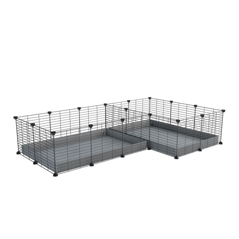 A 6x2 L-shape C&C cage with divider for guinea pig fighting or quarantine with gray correx from brand kavee