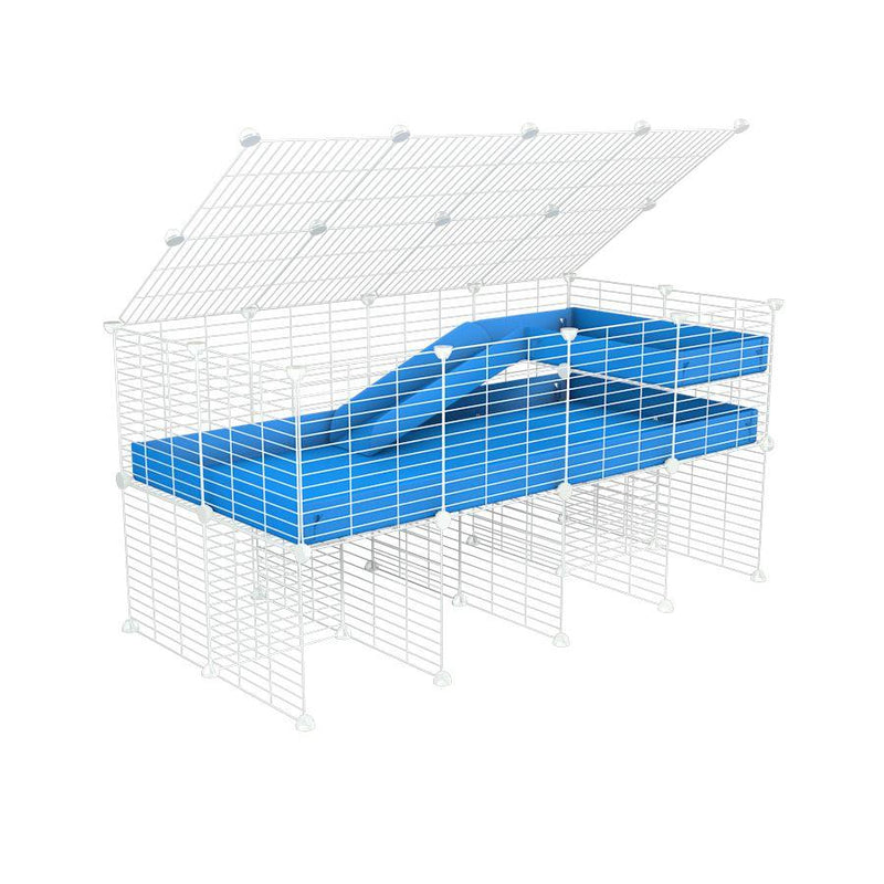 A 2x4 C and C guinea pig cage with stand loft ramp lid small size meshing safe white C and C grids blue correx sold in USA
