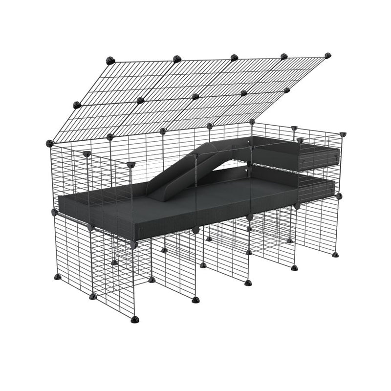 A 2x4 C and C guinea pig cage with clear transparent plexiglass acrylic panels  with stand loft ramp lid small size meshing safe grids black correx sold in USA