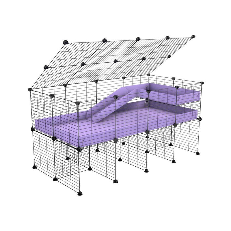 A 2x4 C and C guinea pig cage with stand loft ramp lid small size meshing safe grids purple lilac pastel correx sold in USA