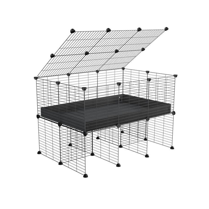 a 3x2 C&C cage for guinea pigs with a stand and a top black plastic safe grids by kavee