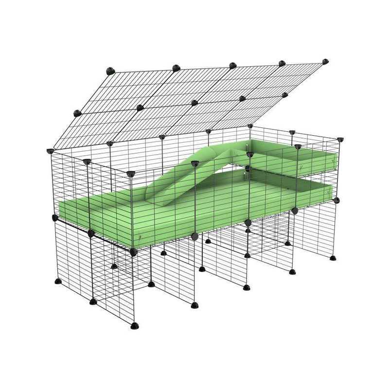 A 2x4 C and C guinea pig cage with stand loft ramp lid small size meshing safe grids green pastel pistachio correx sold in USA