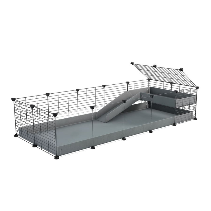 a 5x2 C&C guinea pig cage with clear transparent plexiglass acrylic panels  with a loft and a ramp gray coroplast sheet and baby bars by kavee