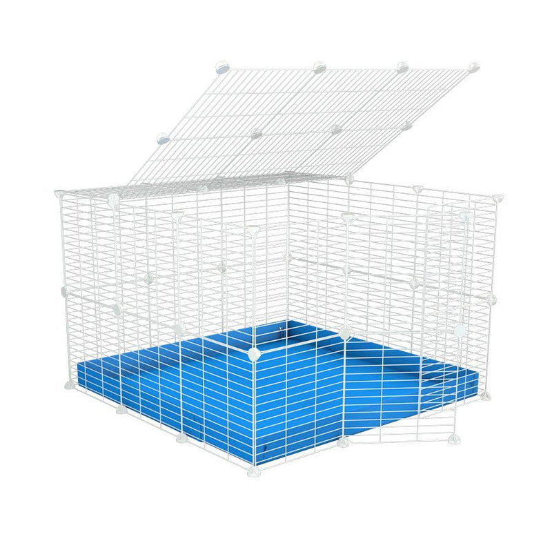 A 3x3 C&C rabbit cage with a top and safe small meshing baby bars white CC grids and blue coroplast by kavee USA