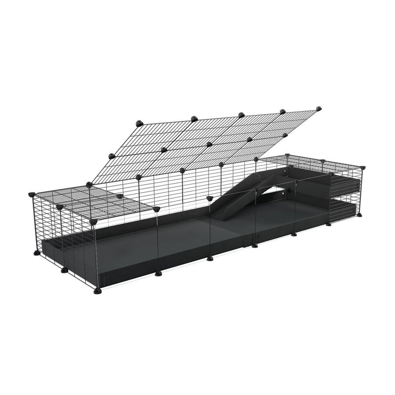 a 2x6 C and C guinea pig cage with clear transparent plexiglass acrylic panels  with loft ramp lid small hole size grids black coroplast kavee