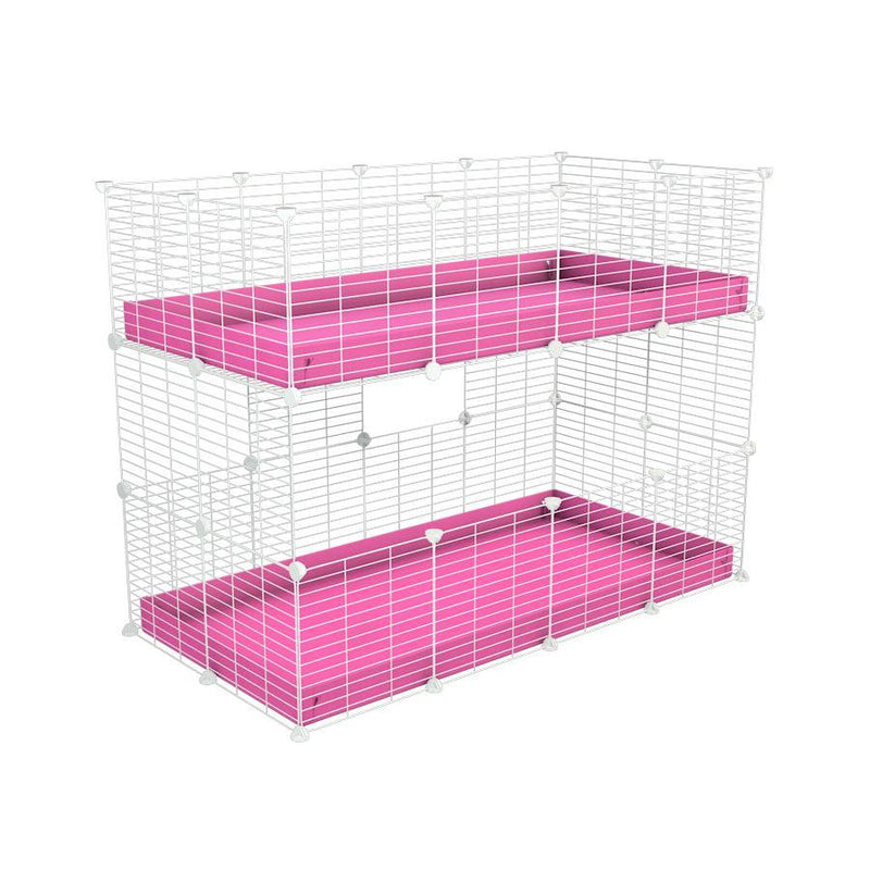 A 4x2 double stacked c and c guinea pig cage with two stories pink coroplast safe size white C and C grids by brand kavee