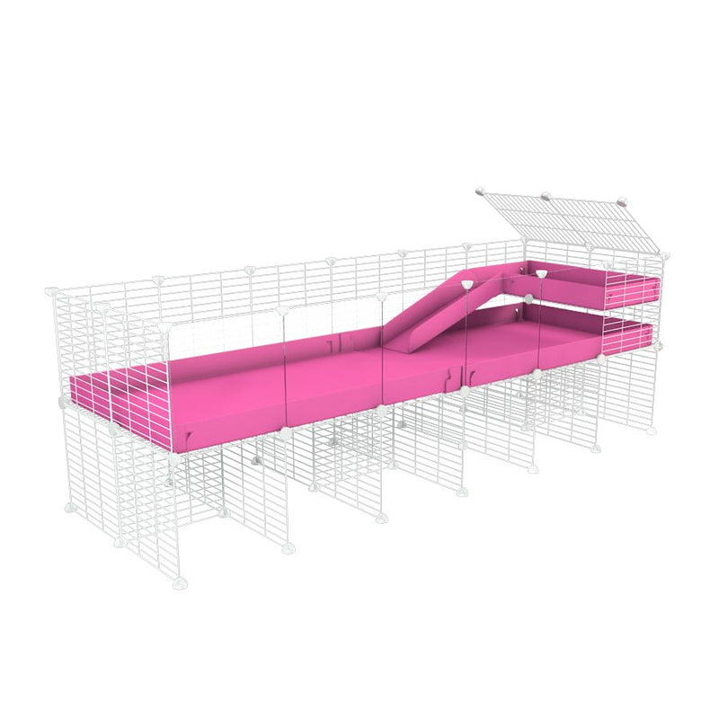 a 6x2 CC guinea pig cage with clear transparent plexiglass acrylic panels  with stand loft ramp small mesh white grids pink corroplast by brand kavee