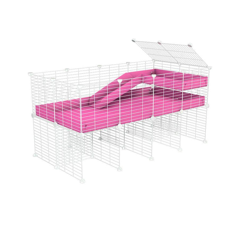 a 4x2 CC guinea pig cage with stand loft ramp small mesh white C&C grids pink corroplast by brand kavee
