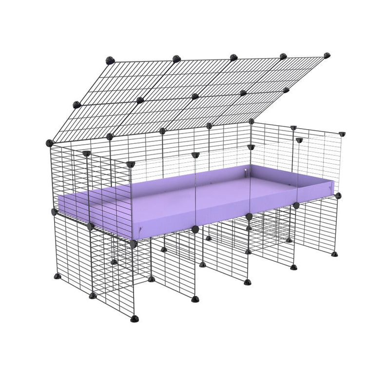 a 4x2 C&C cage with clear transparent perspex acrylic windows  for guinea pigs with a stand and a top purple lilac pastel plastic safe grids by kavee