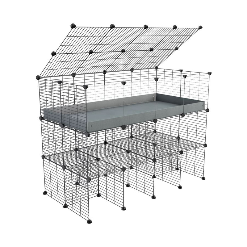 A 2x4 kavee C&C guinea pig cage with clear transparent plexiglass acrylic panels  with double stand a lid gray coroplast made of baby bars safe grids