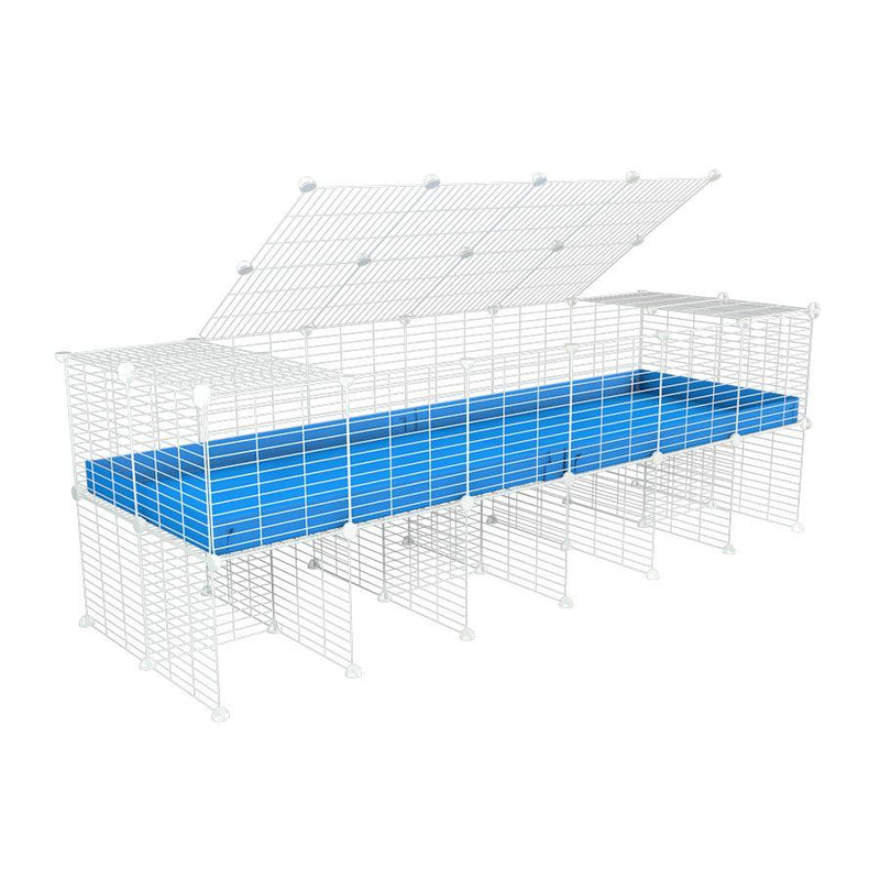 a 6x2 C&C cage for guinea pigs with a stand and a top blue plastic safe white CC grids by kavee