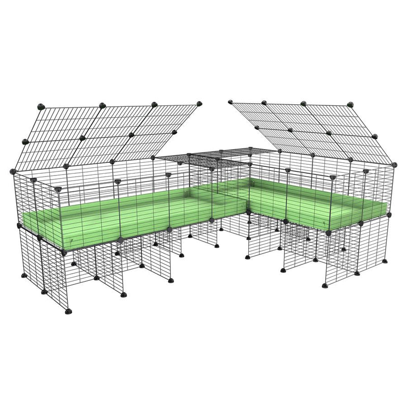 A 8x2 L-shape C&C cage with lid divider stand for guinea pig fighting or quarantine with green coroplast from brand kavee