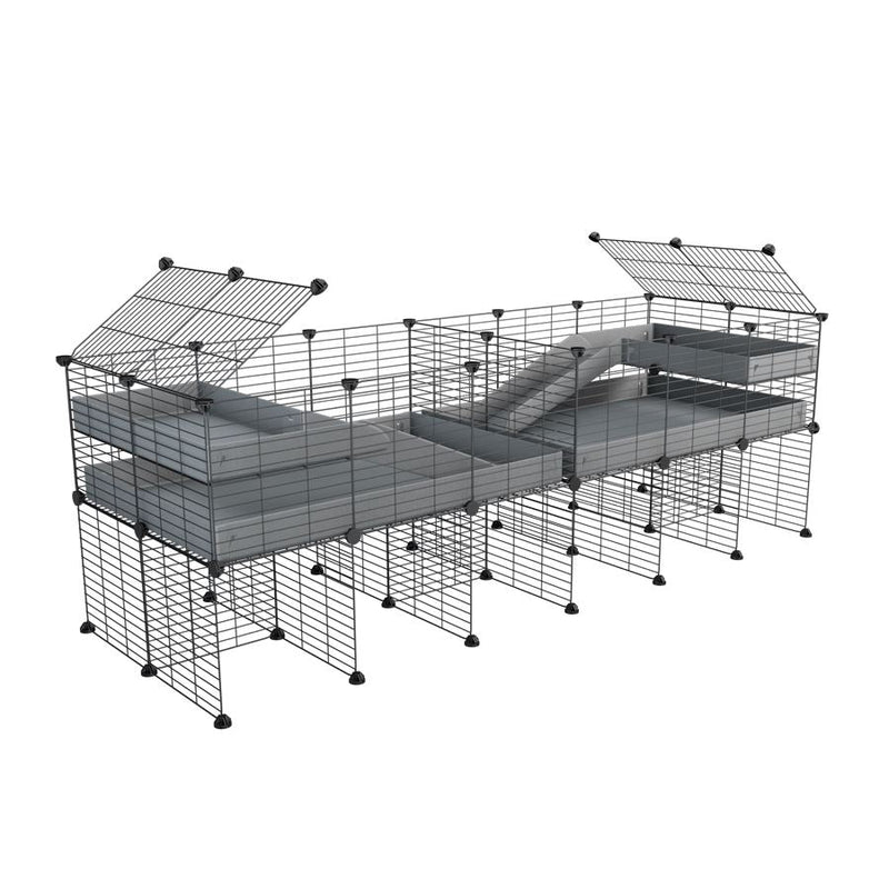 A 6x2 C&C cage with divider and stand loft ramp for guinea pig fighting or quarantine with gray coroplast from brand kavee