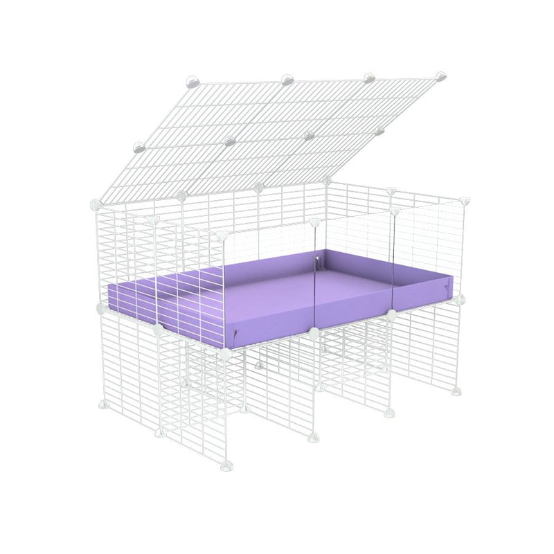a 3x2 C&C cage with clear transparent perspex acrylic windows  for guinea pigs with a stand and a top purple lilac pastel plastic safe white grids by kavee