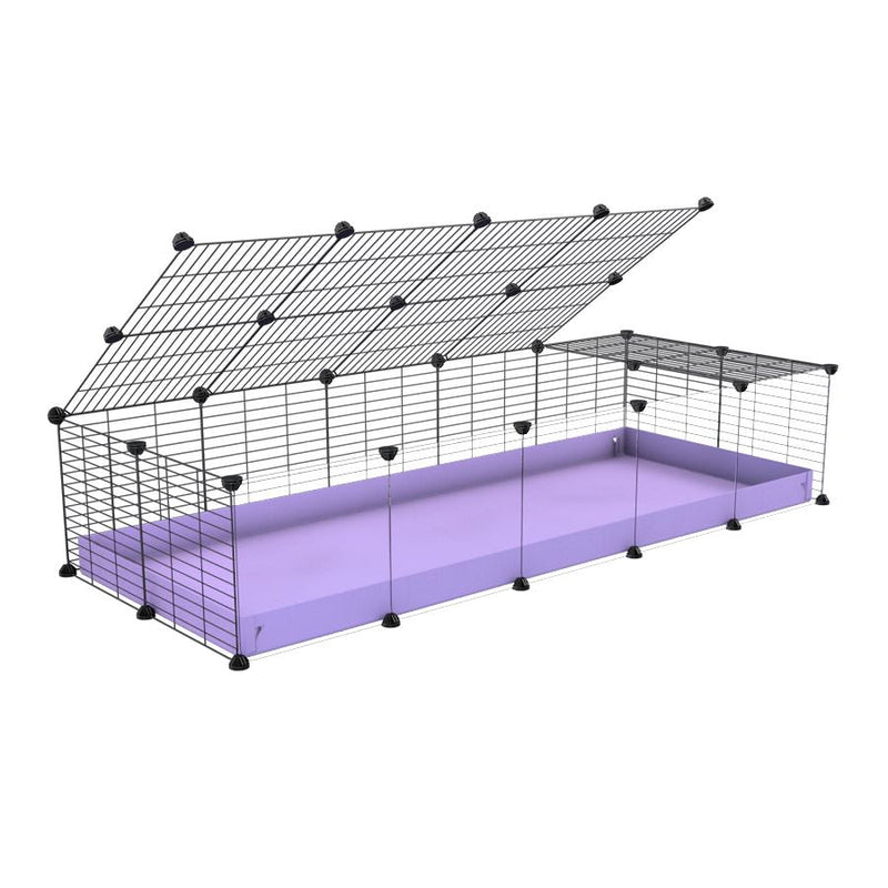 A 2x5 C and C cage with clear transparent plexiglass acrylic grids  for guinea pigs with purple lilac pastel coroplast a lid and small hole grids from brand kavee