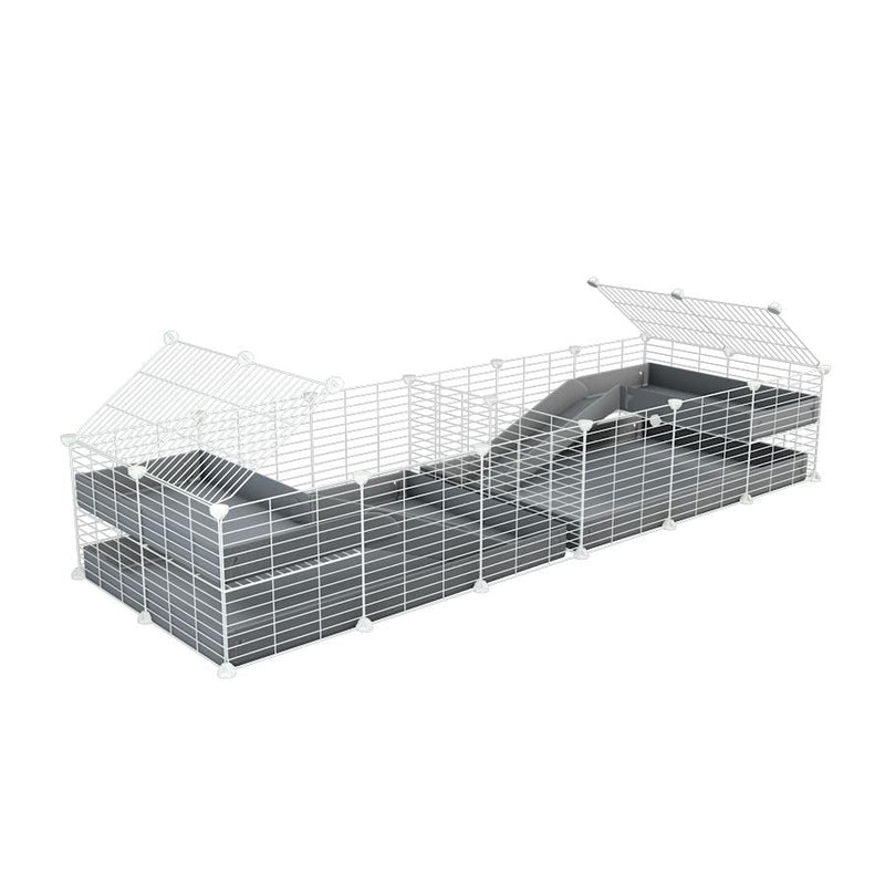 A 6x2 white C&C cage with divider and loft ramp for guinea pig fighting or quarantine with gray coroplast from brand kavee