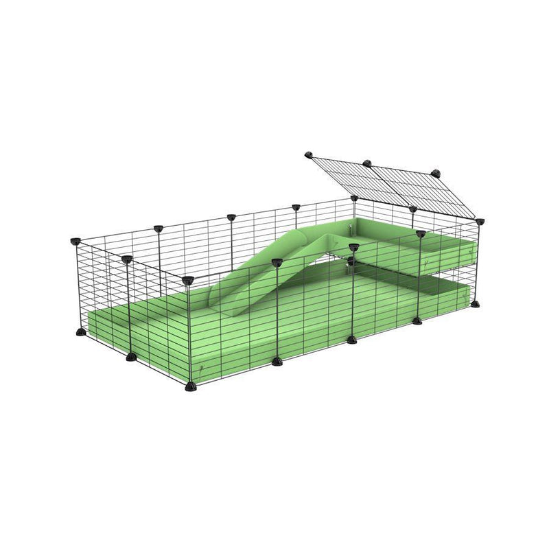 a 4x2 C&C guinea pig cage with a loft and a ramp green pastel pistachio coroplast sheet and baby bars by kavee