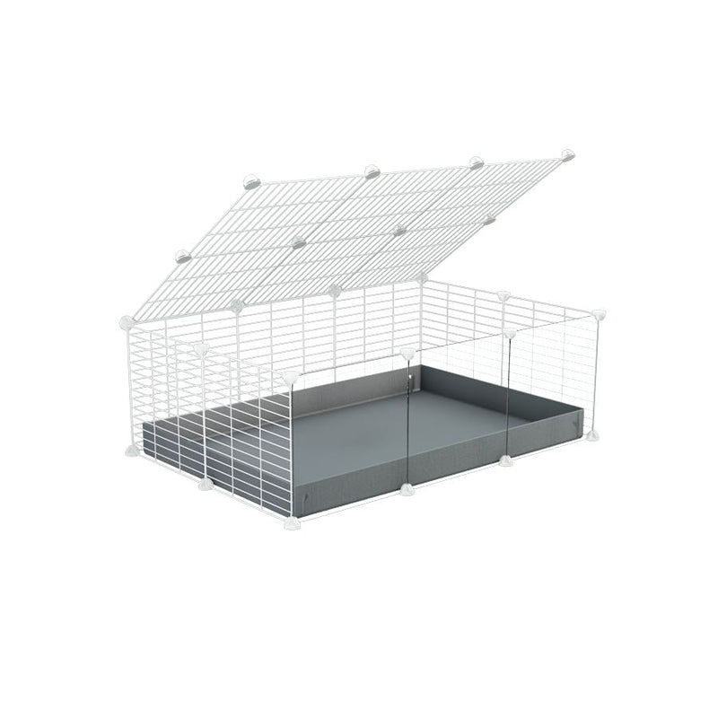 A 2x3 C and C cage with clear transparent plexiglass acrylic grids  for guinea pigs with gray coroplast a lid and small hole white grids from brand kavee