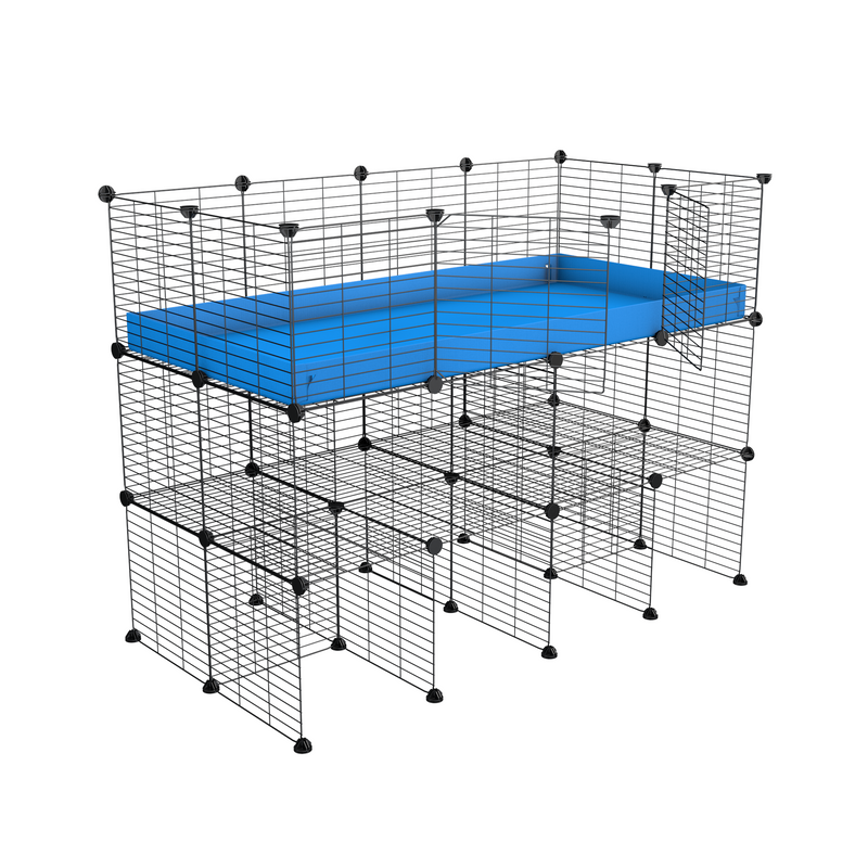 a tall 4x2 C&C guinea pigs cage with a double stand blue coroplast and safe small mesh grids sold in USA by kavee
