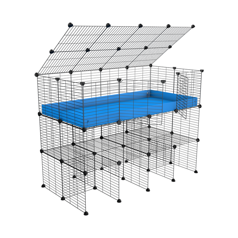 A 2x4 kavee C&C guinea pig cage with double stand a lid blue coroplast made of baby bars safe grids