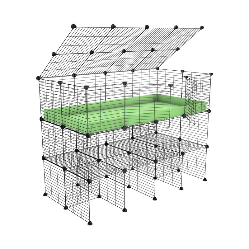 A 2x4 kavee C&C guinea pig cage with double stand a top green coroplast made of baby bars safe grids