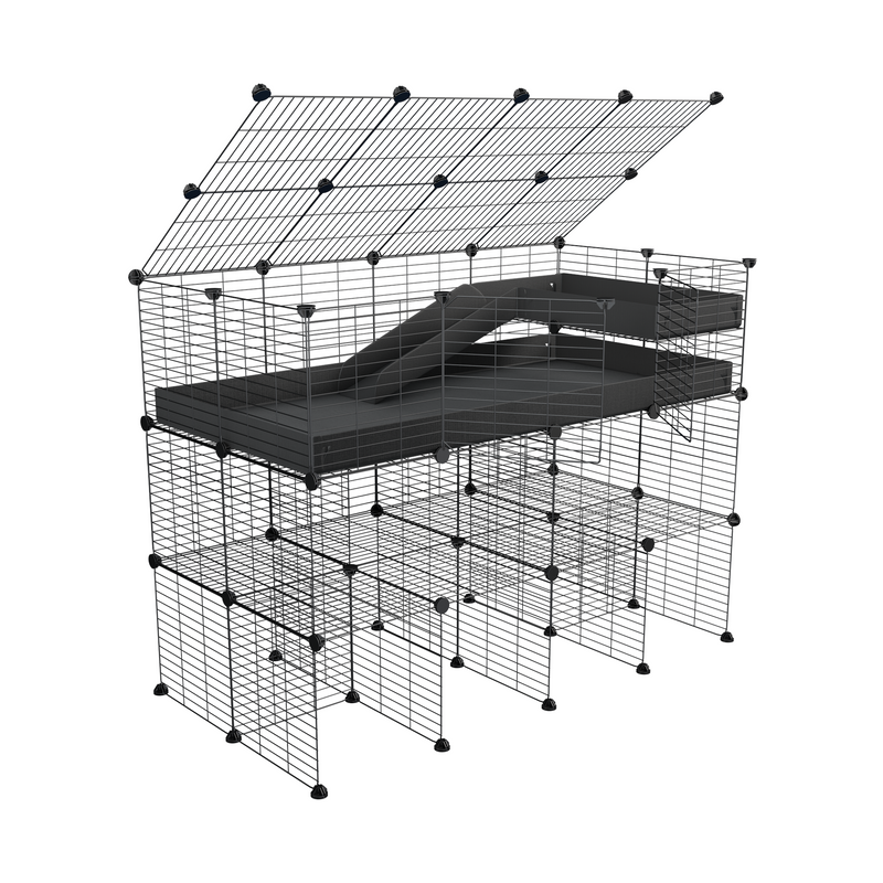 A 4x2 kavee green C&C guinea pig cage with three levels a loft a ramp a lid made of small size hole safe grids