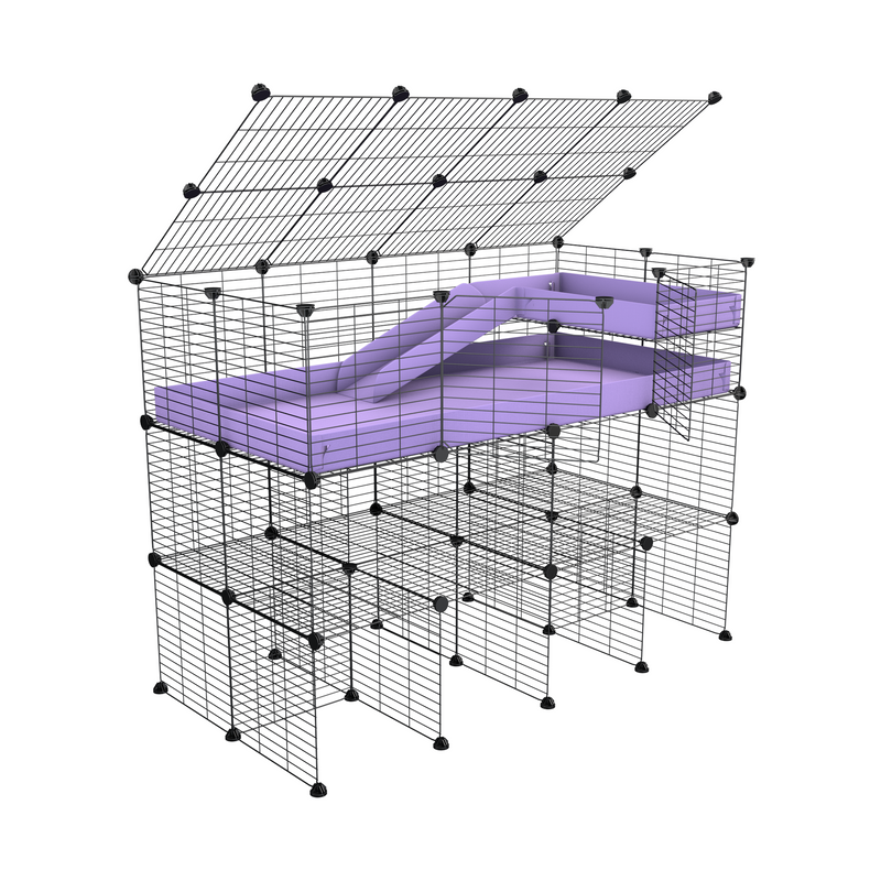 A 2x4 kavee purple pastel CC guinea pig cage with three levels a loft a ramp a lid made of baby bars safe grids