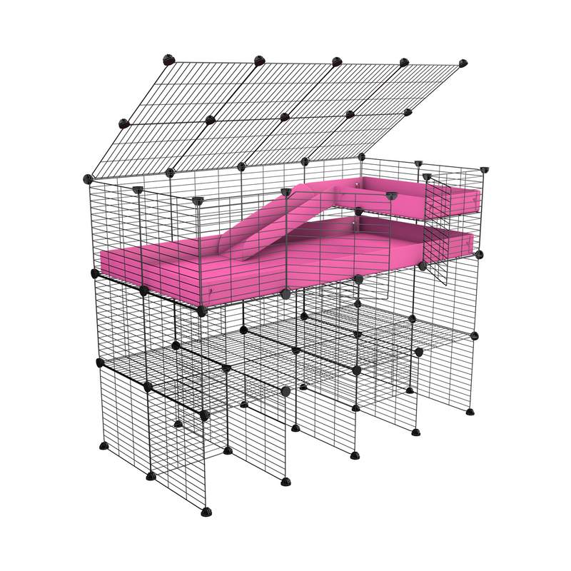 A 4x2 kavee blue CC guinea pig cage with three levels a loft a ramp a lid made of small size hole safe grids