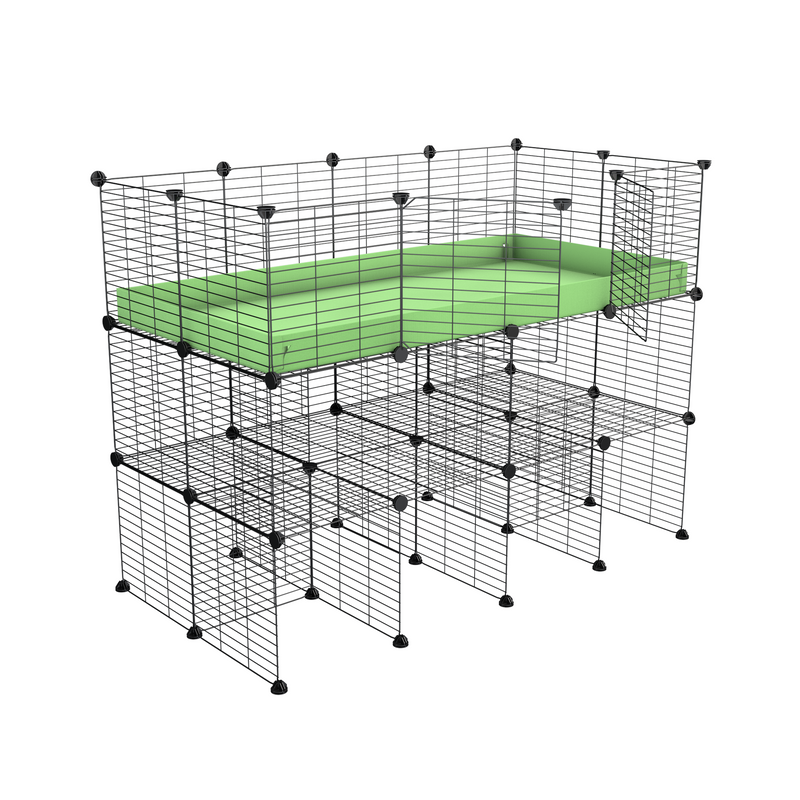 a tall 4x2 C&C guinea pigs cage with a double stand green pistachio coroplast and safe small hole grids sold in USA by kavee