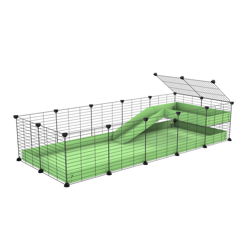 a 5x2 C&C guinea pig cage with a loft and a ramp green pastel pistachio coroplast sheet and baby bars by kavee