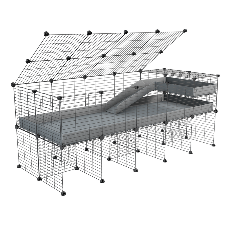 A 2x5 C and C guinea pig cage with stand loft ramp lid small size meshing safe grids gray correx sold in USA
