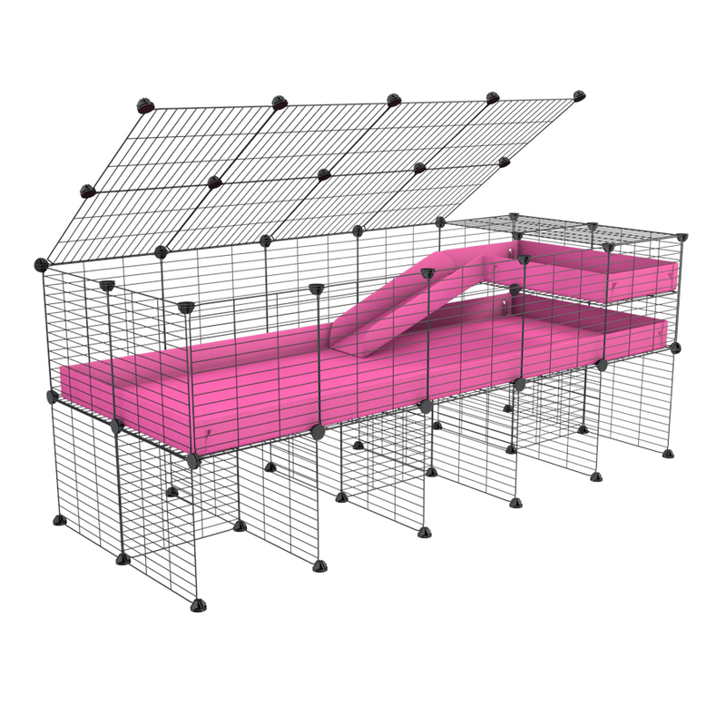 A 2x5 C and C guinea pig cage with stand loft ramp lid small size meshing safe grids pink correx sold in USA
