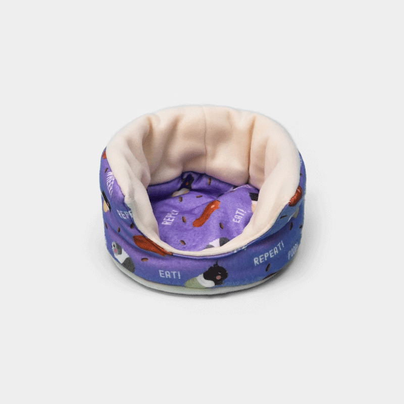 360 gif of Purple cuddle cup with poop design by kavee on grey background