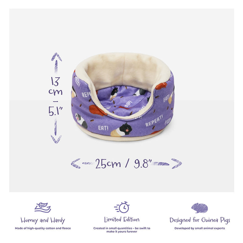 Purple cuddle cup with poop design by kavee on grey background showing product information