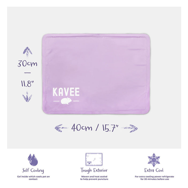 Kavee's lilac cooling mat showing product dimensions