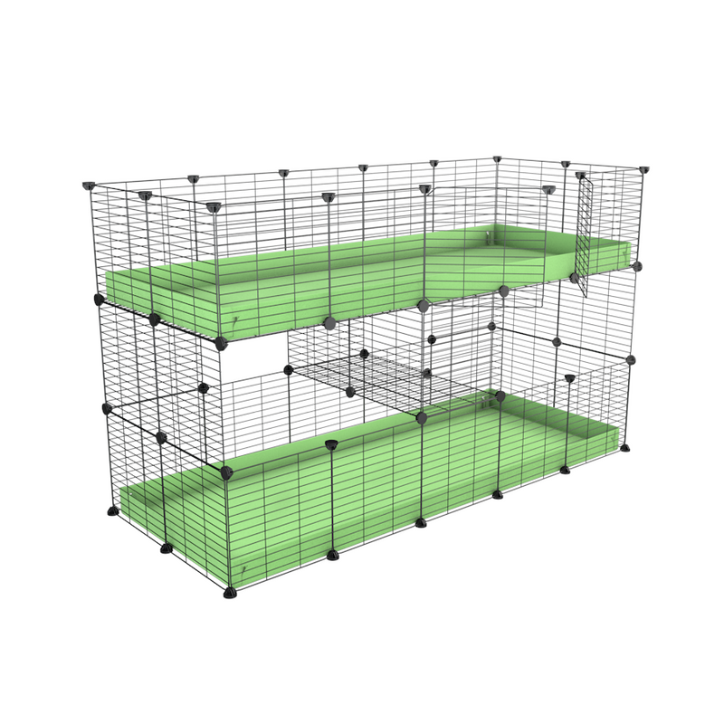 A two tier 5x2 c&c cage for guinea pigs with two levels green pastel correx baby safe grids by brand kavee in the USA