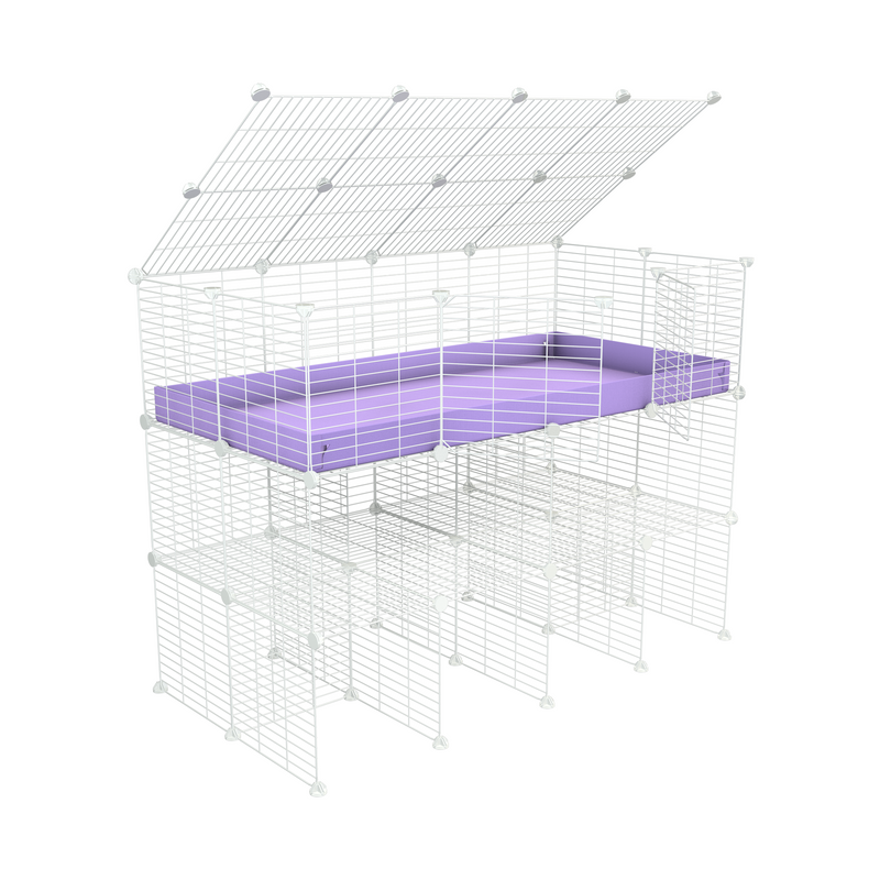 a tall 4x2 C&C guinea pigs cage with a double stand purple coroplast a lid and safe small hole white CC grids sold in USA by kavee